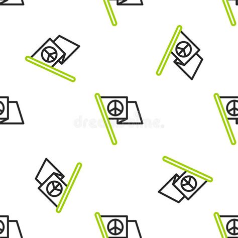 Line Peace Icon Isolated Seamless Pattern On White Background Hippie