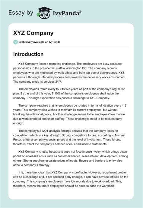 Xyz Company Words Case Study Example
