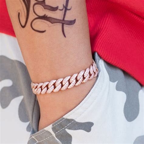 Womens Diamond Cuban Link Bracelet 10mm In Rose Gold Drmd Jewelry