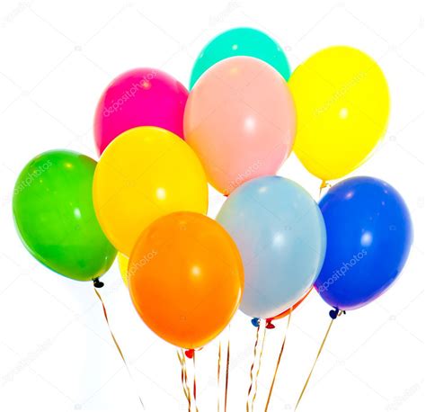 Colorful Balloons Bunch Filled With Helium Isolated On White — Stock