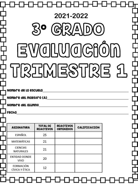 Examen Trimestre I 3° Y 4º Primaria Ciclo Escolar 2021 2022 Imagenes