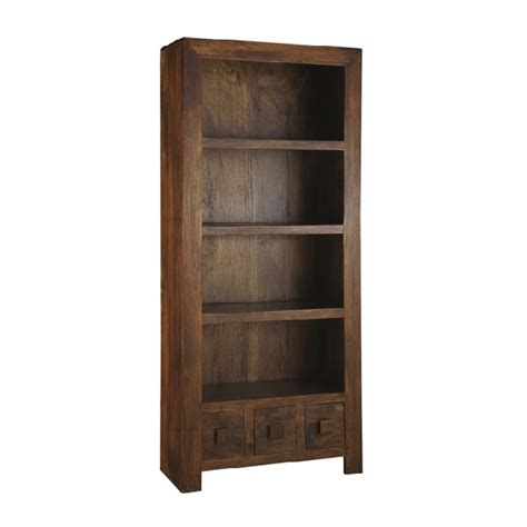 Dark Mango Wood Bookcase With 3 Drawers Scape Interiors West Ltd