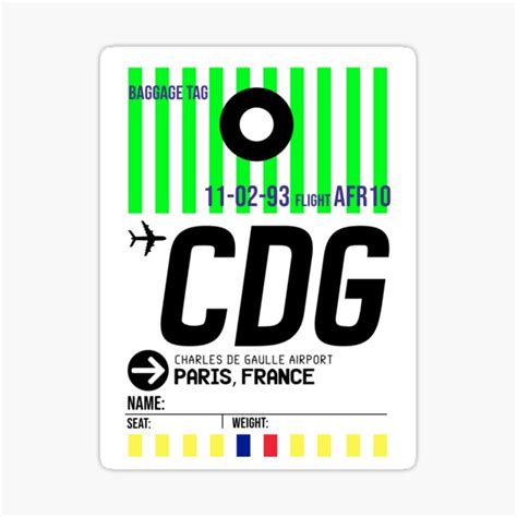 Paris Charles De Gaulle Airport Cdg Baggage Tag Sticker For Sale By