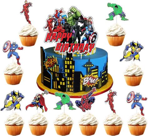 Avengers Cake Topper 25pcs Superhero Cupcake Toppers Birthday Cake