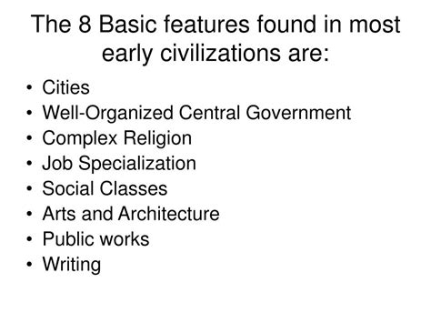 Ppt Eight Features Of Civilization Powerpoint Presentation Free