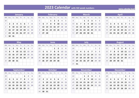 2023 Calendar With Week Numbers Printable Calendar 2023