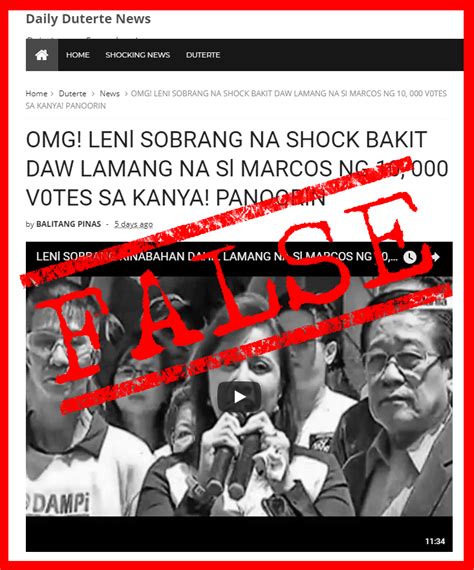 VERA FILES FACT CHECK Report Claiming Robredo Shocked At Marcos Lead In VP Vote Recount UNTRUE