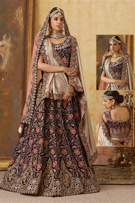 Royal Bridal Wine Heavy Velvet Lehenga Choli Lehengas Designer Collection