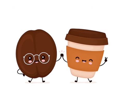 Premium Vector Cute Happy Smiling Coffee Cup And Bean
