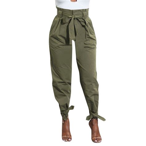 Buy Roiper Pantswomens Fashion Cotton Belted High Waist Trousers Ladies Party Casual Pants