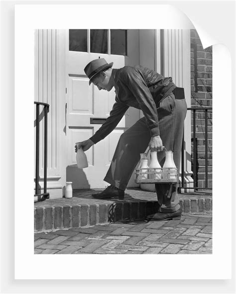 Pick up the long hook : 1940s Milkman Setting Glass Bottles Of Milk And Cream In ...