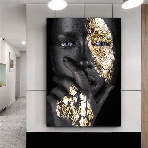 Discount Paintings African Woman Painting Black And Gold Nude Oil Wall