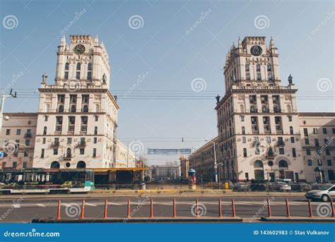 Minsk Belarus March 30 2019 Two Tower Buildings Symbolizing The Gates