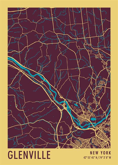 Glenville Ny Map Poster By Miracle Studio Displate