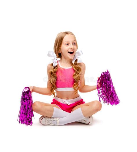 Cute Long Haired Girl In A Pink Tank Top And Cheerleader Clothes