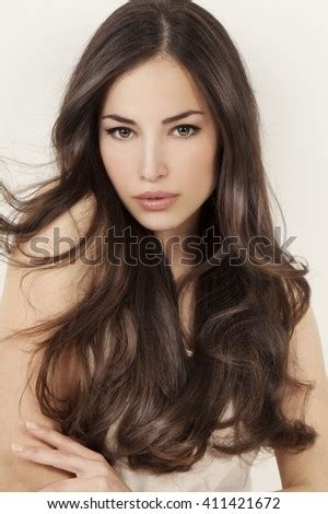 Beautiful Nude Long Hair Brunette Woman Stock Photo