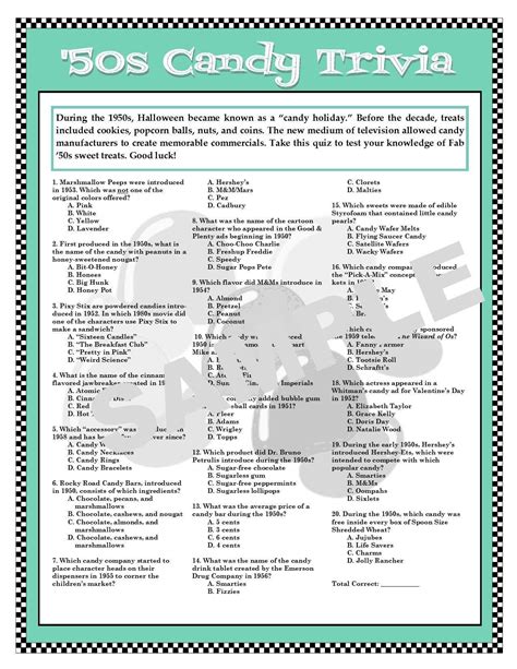 Printable Candy Trivia Questions And Answers Quiz