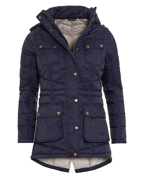 Layer with long & short styles for effortless chic. Barbour International Womens Circlip Quilted Jacket, Navy ...