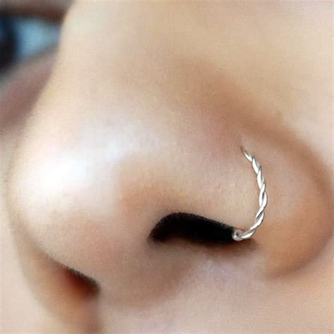 White Gold Twisted Nose Ring With Ball 14ct Open Nose Hoop Etsy