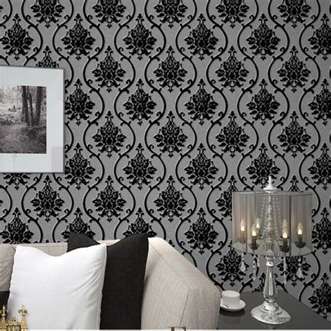Free Download Aliexpresscom Buy Black Velvet Flock Wallpaper Luxury
