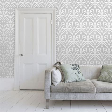 Camden Damask Textured Glitter Wallpaper Soft Grey H980518 Luxury