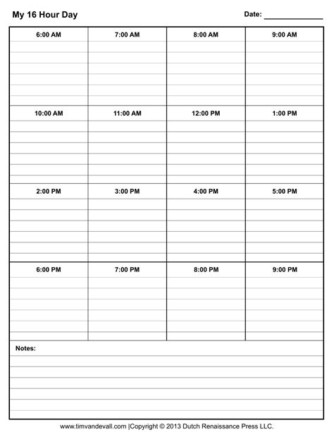 My 16 Hour Day Schedule Template Download Printable Pdf Templateroller