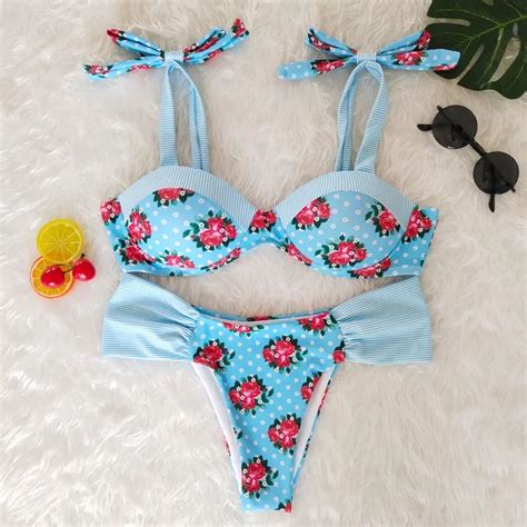 Women Bikini Floral Print Push Up Swimsuit Women 2 Pieces Bathing Suits