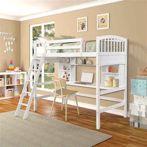 Loft Beds With Storage Bookshelfs And Desk Loft Bed For Kids Teens