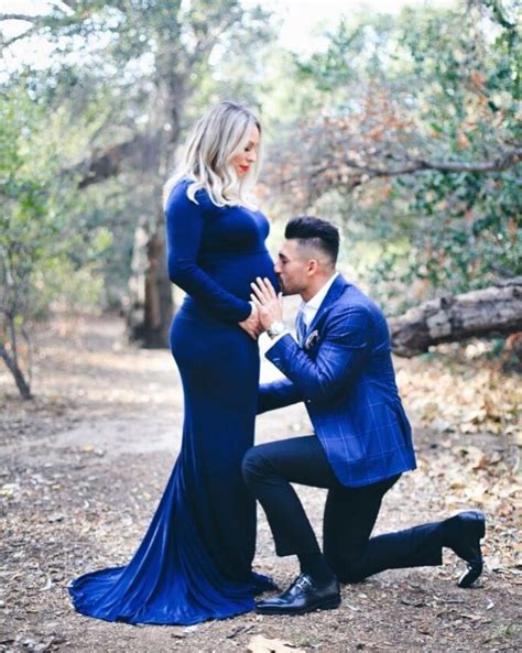 Fitted Maternity Gown Long Sleeve Flare Style Elegant Dress