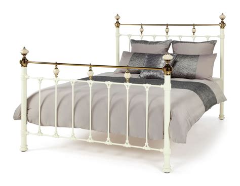 6ft super king bed metal frame victorian style ivory brass finish and sprung slats 5056213104511
