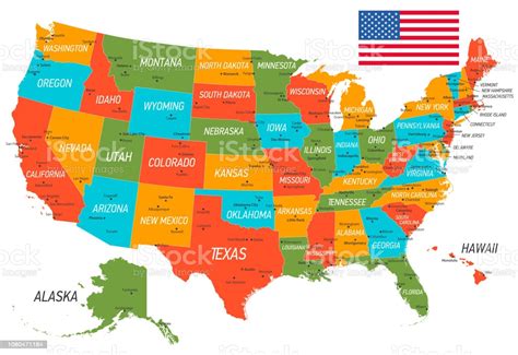 United States Of America Map Vector Map With States And National Flag Stock Illustration ...