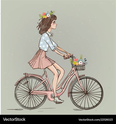 Cute Cartoon Girl On Bike Royalty Free Vector Image