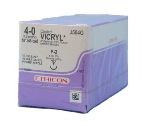 Ethicon Suture Coated Vicryl Pga Undyed Braided 4 0 18 P 2 12