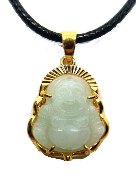 Natural Burmese Jade A Titanium Steel Buddha Pendant Leather Rope Neck