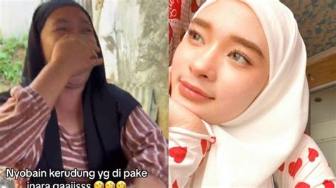 Viral Video Emak Emak Ikuti Gaya Hijab Inara Rusli Kaget Saat Bercermin Langsung Lepas