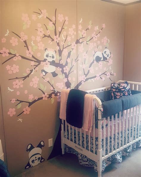 Panda Nursery Theme With Cherry Blossoms Diy Decal Baby Girl Naomis