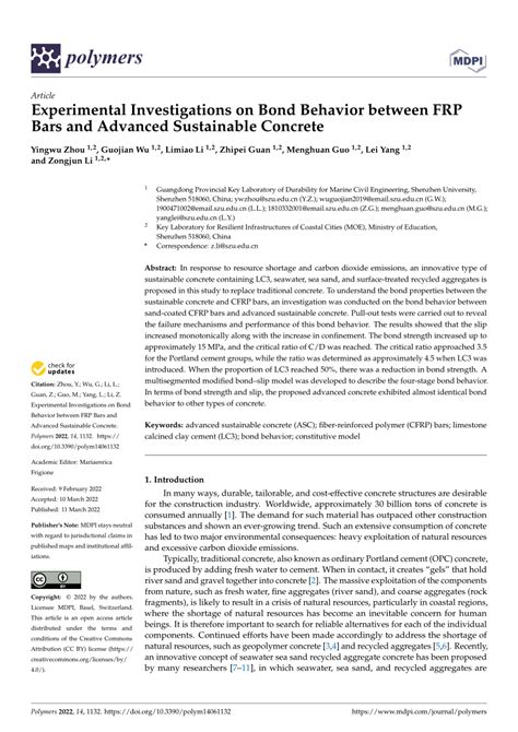 PDF Experimental Investigations On Bond Behavior Between FRP Bars And