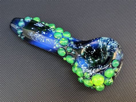 Galaxy Glass Pipe Slyme Trail Blue Green Glass Space Pipe Etsy