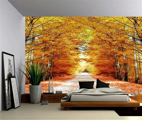 Autumn Maple Tree Road Large Wall Mural Self Adhesive Vinyl