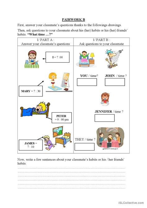Pairwork What Time English Esl Worksheets Pdf And Doc