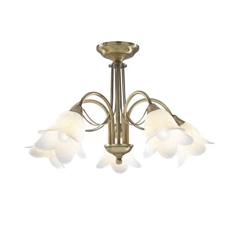 Find antique ceiling lighting made of wood, glass or metal to complement existing decor, such as table lamps and curtain rods. Traditional 5 Arm Semi Flush Ceiling Light in Antique Brass