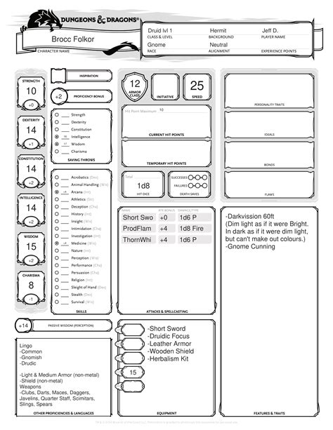 Dnd 5e Have Filled In My Character Sheet Properly Role Playing