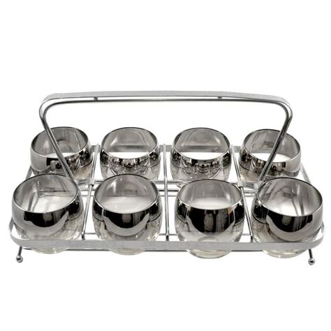 Classic Mid Century Modern Vintage Chrome Caddy Set With 8 Double Old Fashioned Roly Poly