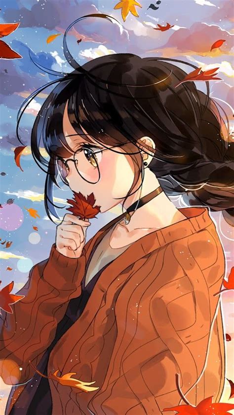 Kawaii Black Hair Cute Anime Girl With Glasses Beautiful Party Wear