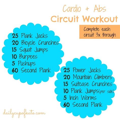 The Cardio And Abs Circuit Workout Is Shown With Instructions For Each Type Of Exercise
