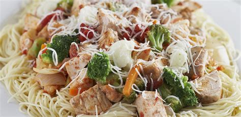 Dip chicken first in scrambled egg and then in bread crumbs. Recipes - Angel Hair Pasta with Chicken and Vegetables ...