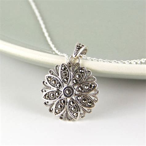 Vintage Style Silver Marcasite Necklace By Gama Weddings