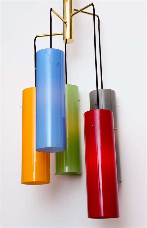 Five Light Multi Color Glass And Brass Hanging Fixture At 1stdibs