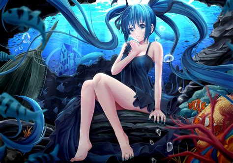 1600 x 1200 jpeg 354 кб. anime, Artwork, Anime girls, Vocaloid, Hatsune Miku, Blue hair, Barefoot Wallpapers HD / Desktop ...