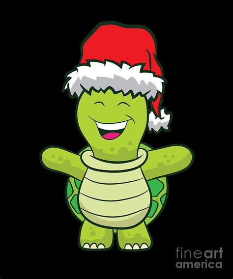 Turtle With Santa Hat Cute Turtle Christmas Digital Art By EQ Designs